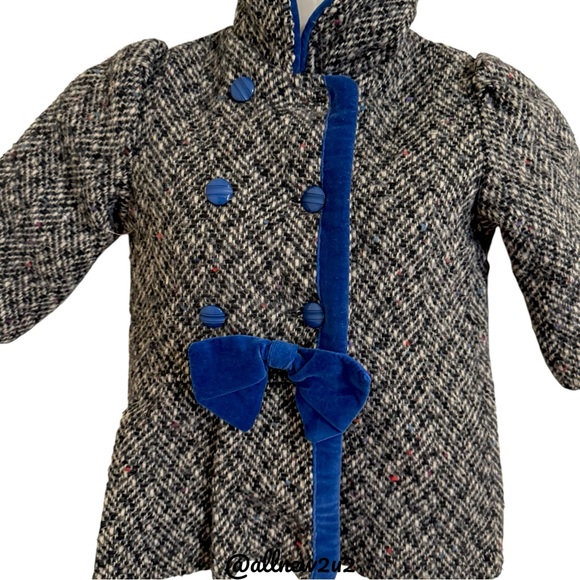 Doren Girl Vintage Coat Toddler Tweed Coat with Blue Velvet Accents Size 3 HP! - Picture 6 of 15